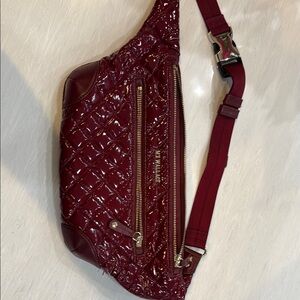 MZ Wallace Burgundy Quilted patent leather Women's fanny/cross chest bag